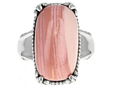 Pink Mookaite Rhodium Over Sterling Silver Ring