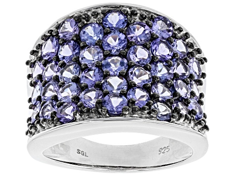 Blue tanzanite rhodium over sterling silver cluster band ring 3.26ctw