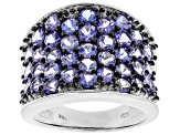 Blue tanzanite rhodium over sterling silver cluster band ring 3.26ctw