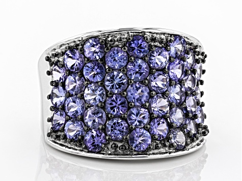 Blue tanzanite rhodium over sterling silver cluster band ring 3.26ctw