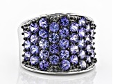 Blue tanzanite rhodium over sterling silver cluster band ring 3.26ctw