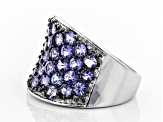 Blue tanzanite rhodium over sterling silver cluster band ring 3.26ctw