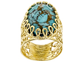 Turquoise Doublet 18K Yellow Gold Over Sterling Silver Ring 18x13mm