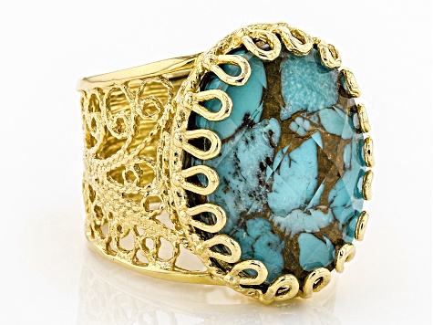 Oval Turquoise Doublet 18K Yellow Gold Over Sterling Silver Ring