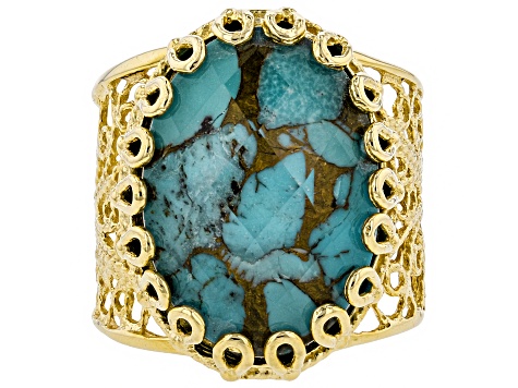 Oval Turquoise Doublet 18K Yellow Gold Over Sterling Silver Ring