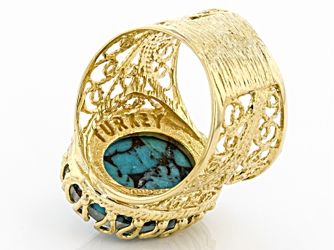 Oval Turquoise Doublet 18K Yellow Gold Over Sterling Silver Ring