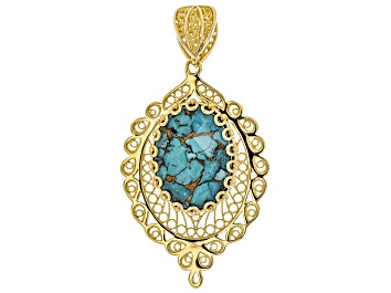 Picture of Oval Turquoise Doublet 18K Yellow Gold Over Sterling Silver Enhancer