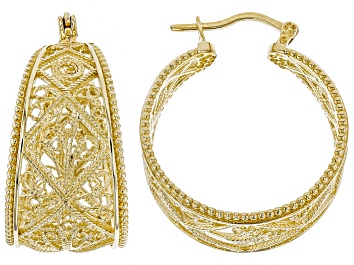 Picture of 18k Yellow Gold Over Silver Filigree Hoop Earrings 32mm