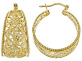 18k Yellow Gold Over Silver Filigree Hoop Earrings