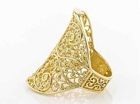 18K Yellow Gold Over Sterling Silver Filigree Saddle Ring