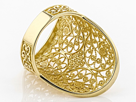 18K Yellow Gold Over Sterling Silver Filigree Saddle Ring