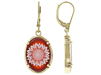 Picture of Red Agate & Resin Cameo 18K Yellow Gold Over Sterling Silver Sunflower Earrings