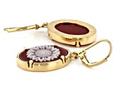 Red Agate & Resin Cameo 18K Yellow Gold Over Sterling Silver Sunflower Earrings