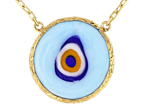 Blue Glass Evil Eye 18K Yellow Gold Over Sterling Silver Necklace