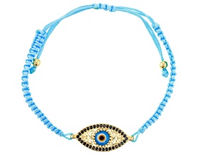 Black Spinel 18K Yellow Gold Over Sterling Silver Evil Eye Bracelet 0.50ctw