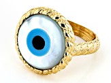 Mother of Pearl Evil Eye 18K Yellow Gold Over Sterling Silver Ring