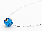 Blue Crystal Platinum Over Silver Evil Eye Necklace With Chain