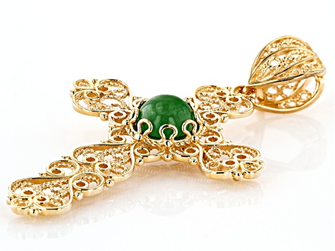 Jadeite 18K Yellow Gold Over Sterling Silver Cross Enhancer