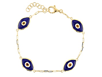 Picture of Blue Crystal 18k Yellow Gold Over Sterling Silver Evil Eye Bracelet