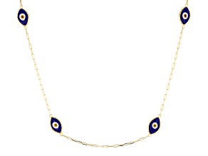 Blue Crystal 18k Yellow Gold Over Sterling Silver Evil Eye Necklace