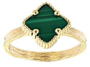 Green Malachite 18k Yellow Gold Over Sterling Silver Ring