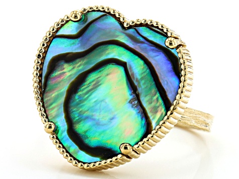 Multi Color Abalone 18k Yellow Gold Over Sterling Silver Ring