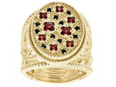 Garnet And Black Spinel 18k Yellow Gold Over Sterling Silver Ring