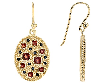 Round Red Garnet And Black Spinel 18k Yellow Gold Over Sterling Silver Earrings 0.79ctw