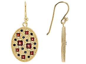 Round Red Garnet And Black Spinel 18k Yellow Gold Over Sterling Silver Earrings 0.79ctw