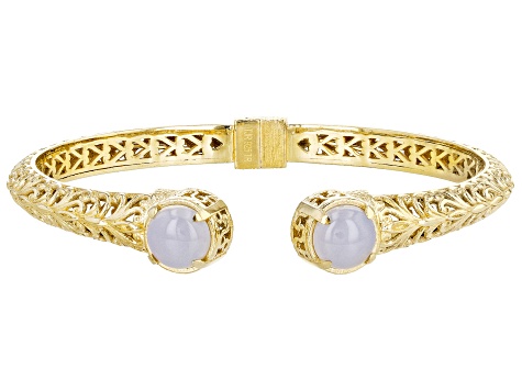 Blue Turkish Chalcedony 18k Yellow Gold Over Sterling Silver Hinge Cuff Bracelet