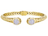 Blue Turkish Chalcedony 18k Yellow Gold Over Sterling Silver Hinge Cuff Bracelet