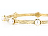 White Cultured Freshwater Pearl 18k Yellow Gold Over Sterling Silver Bangle  Bracelet