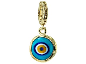 Blue Glass 18k Yellow Gold Over Sterling Silver Pendant With Bag Set