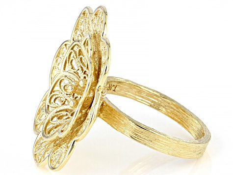 18k Yellow Gold Over Sterling Silver Flower Filigree Ring