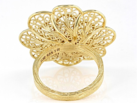 18k Yellow Gold Over Sterling Silver Flower Filigree Ring