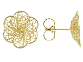18k Yellow Gold Over Sterling Silver Flower Filigree Earrings