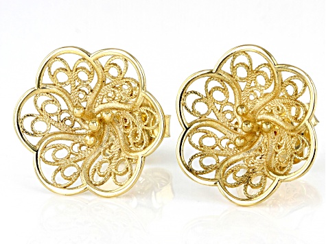 18k Yellow Gold Over Sterling Silver Flower Filigree Earrings