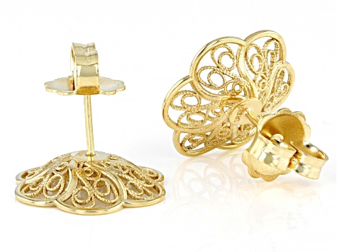 18k Yellow Gold Over Sterling Silver Flower Filigree Earrings