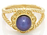 Black Cultured Freshwater Pearl 18K Yellow Gold Over Sterling Silver Ring
