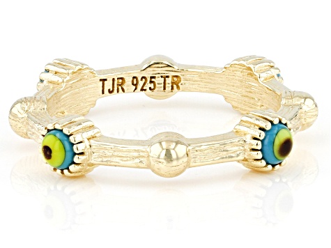 Blue Glass Evil Eye 18k Yellow Gold Over Sterling Silver Ring