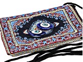 Set of 2 Loose Blue Ceramic Evil Eyes and Multi-Color Draw String Pouch