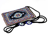 Set of 2 Loose Blue Ceramic Evil Eyes and Multi-Color Draw String Pouch