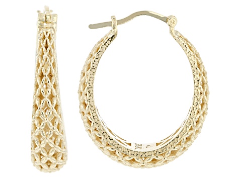 18k Yellow Gold Over Sterling Silver Hoop Filigree Earrings