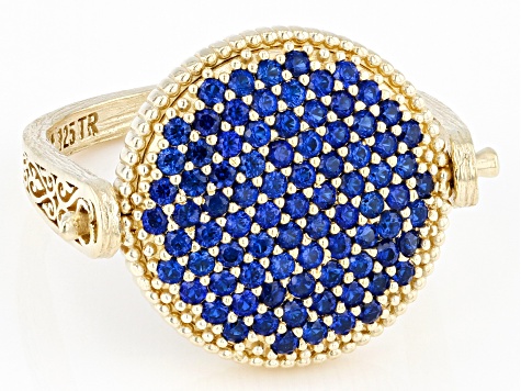 Blue Crystal 18k Yellow Gold Over Sterling Silver  Filigree Spinner Ring