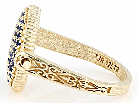 Blue Crystal 18k Yellow Gold Over Sterling Silver  Filigree Spinner Ring