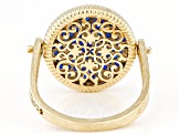 Blue Crystal 18k Yellow Gold Over Sterling Silver  Filigree Spinner Ring