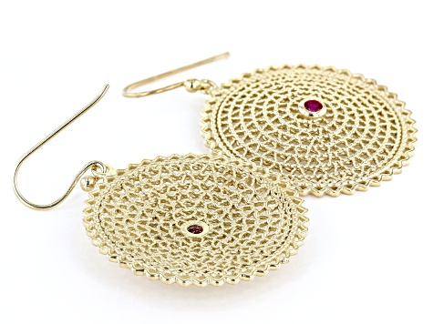 Red Lab Created Ruby 18k Yellow Gold Over Sterling Silver Earrings .15ctw