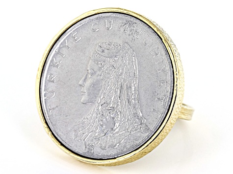 Turkish Coin 18k Yellow Gold Over Sterling Silver Ring