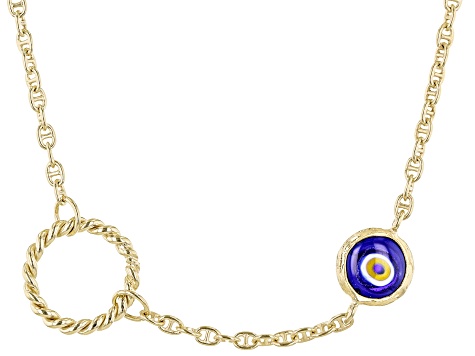 Blue Crystal Evil Eye 18k Yellow Gold Over Sterling Silver Mariner Necklace