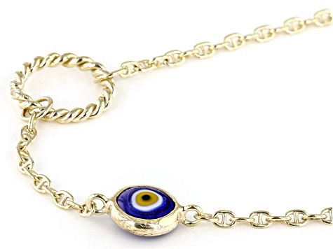 Blue Crystal Evil Eye 18k Yellow Gold Over Sterling Silver Mariner Necklace